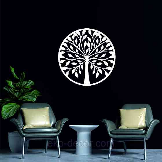 Декоративное настенное 3D Панно «Дерево в кругу» Декор на стену с объемом 90*90 см, Белый Киев