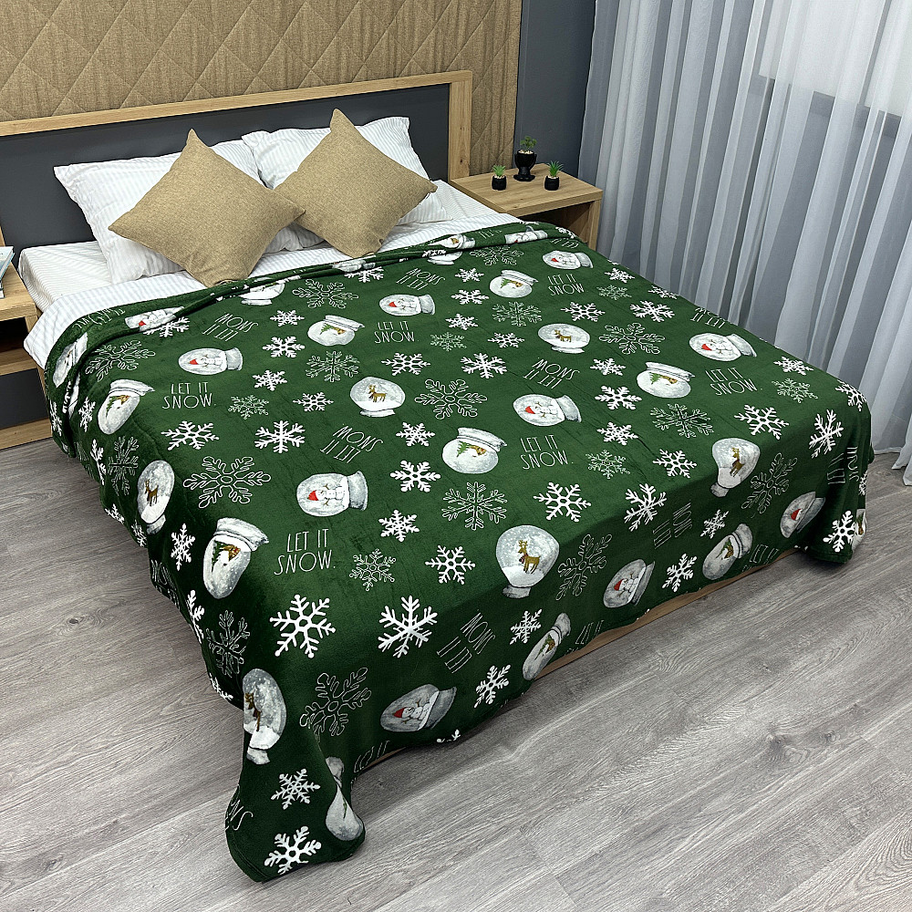 Плед-покривало Decorator WellSoft 200х220 см з різдвяним принтом Зелений (87-170) Київ - фото 1