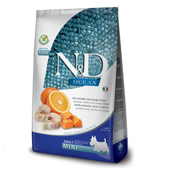 Беззерновой сухой корм Farmina N&D Grain Free Ocean Pumpkin для собак мелких пород с треской и апельсином 2,5 кг Киев