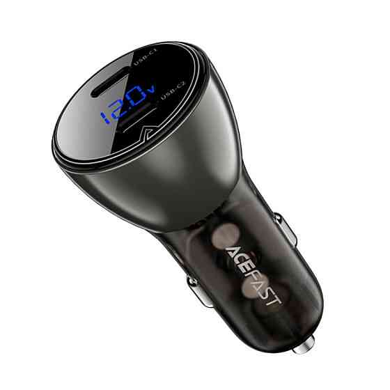 Автомобильное зарядное устройство ACEFAST B10 metal car charger 60W (USB-C + USB-C) with digital display Black Ковель
