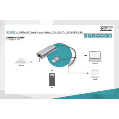 Перехідник USB-C + USB 3.0 to RJ45 2500Mbps Ethernet Digitus (DN-3028) Вінниця