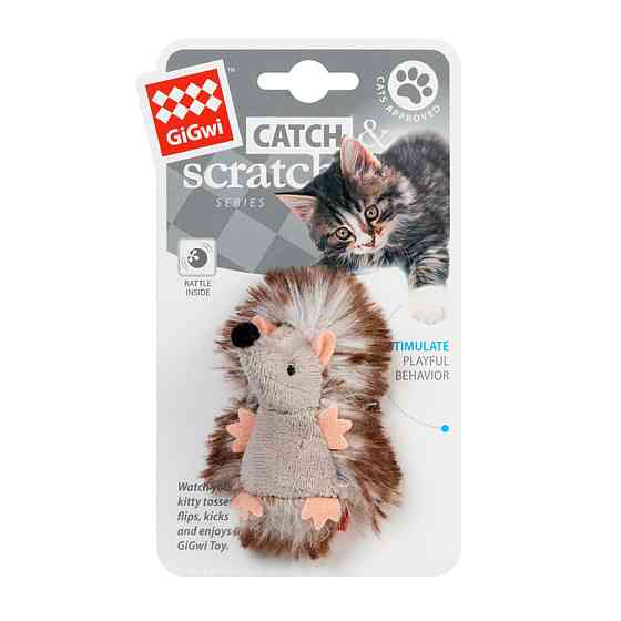 Игрушка для кошек Ёжик с погремушкой GiGwi Catch&scratch, плюш, искусственный мех, 7 см Киев