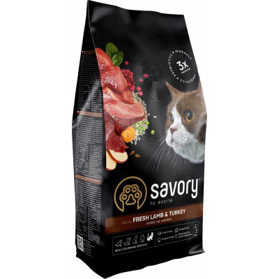 Сухий корм для кішок Savory Adult Cat Sensitive Digestion Fresh Lamb and Turkey 2 кг (4820232630082) Вінниця - фото 1