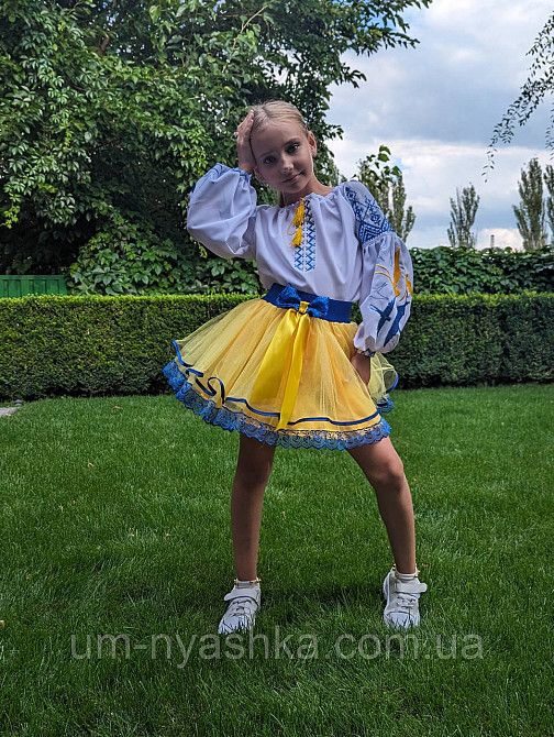 Синьо-жовтий костюм вишиванка "Ластівки-мереживо" Кривий Ріг - фото 5