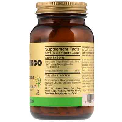 Травы Solgar Гинкго Билоба Супер, Super Ginkgo Biloba, 120 желатиновых к (SOL-03915) Винница