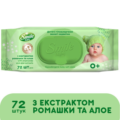 Детские влажные салфетки Smile baby с экстрактом ромашки, алоэ и витаминным комплексом с клапаном 72 шт. (4823071653984) Винница - изображение 2