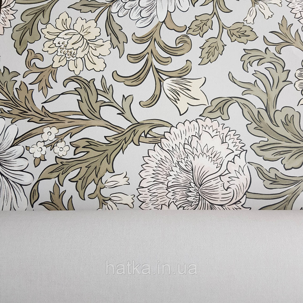 Шпалери флізелінові еко Rasch Salisbury 0.53х10 квіти великі білі жовті рожеві на ясно сірому Київ - фото 3