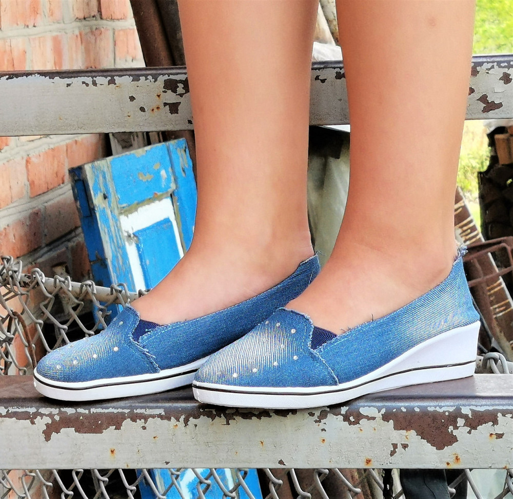 . Жіночі Мокасини Балетки на Танкетці Блакитні Джинсові Сині (розміри: 36,37,38,40) Дніпро - фото 6