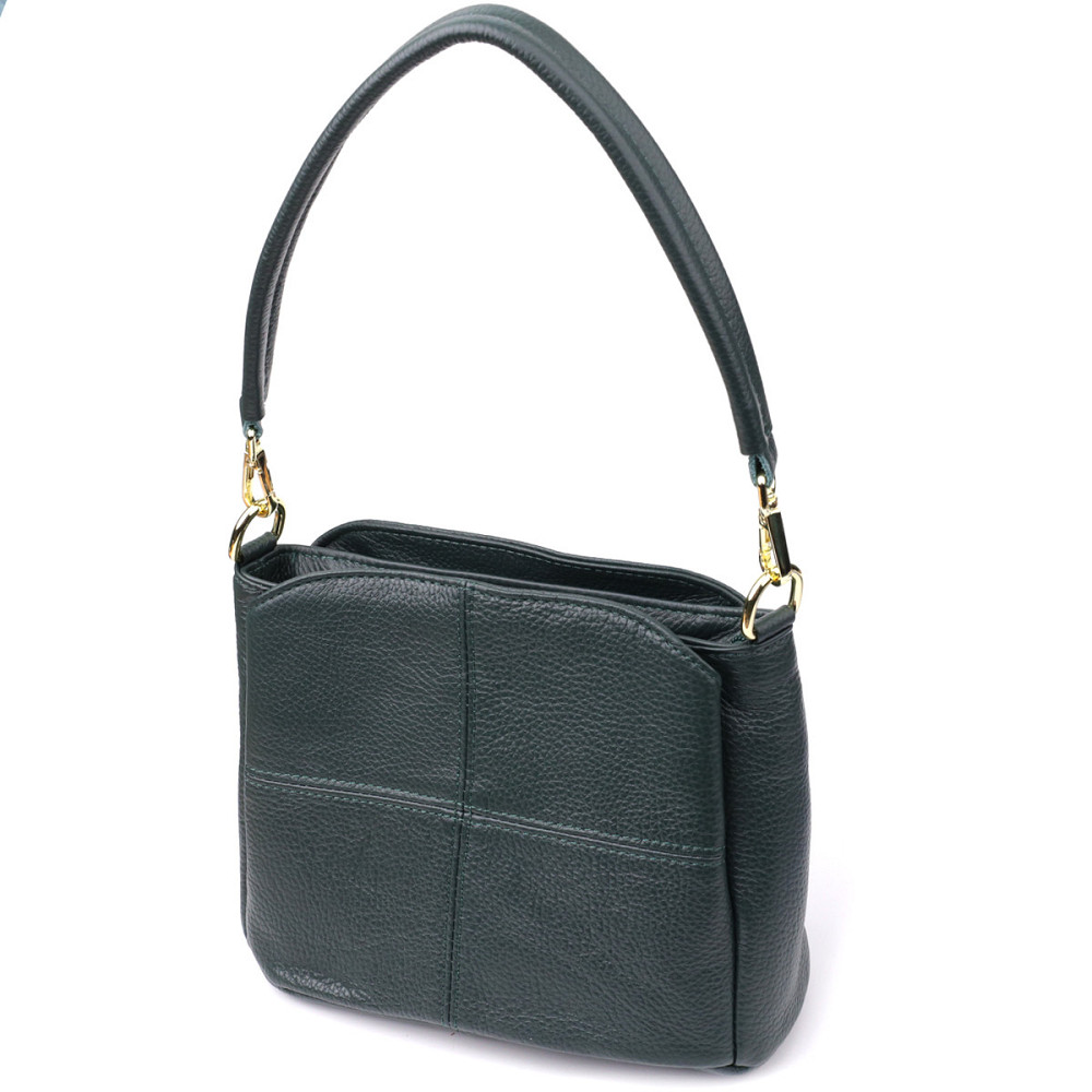 Елегантна шкіряна сумка для жінок з трьома відділеннями Vintage 22977 Зелений Київ - фото 1