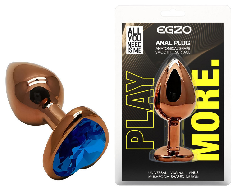 Анальна пробка з кристалом EGZO - Dark Gold Heart Plug Blue, size S Sex Aura Київ - фото 1