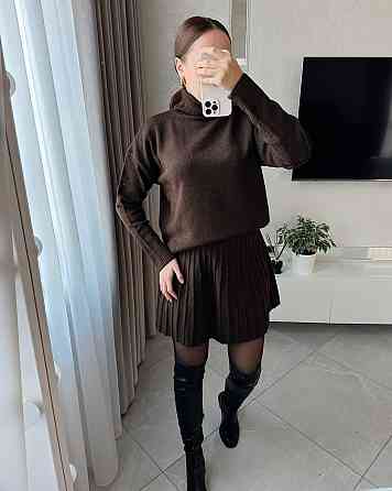 Женский уютный теплый костюм: свитер и юбка мелкая машинная вязка Одесса