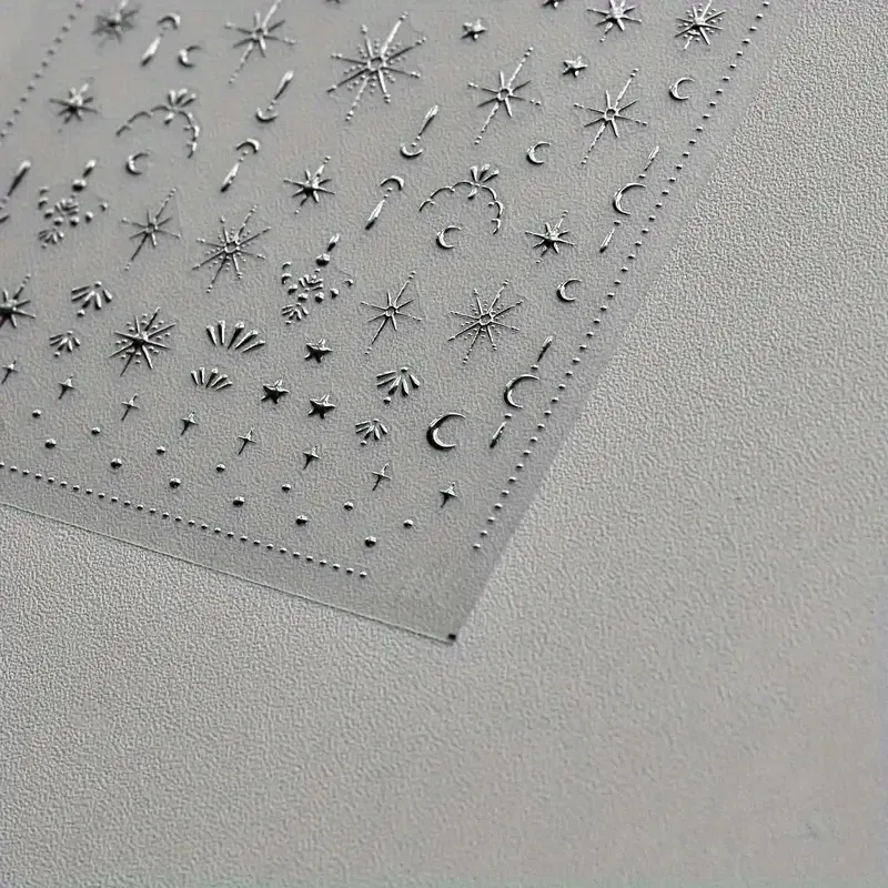 3D стикеры для ногтей серебристые – звёзды, месяц и солнце, блестящий декор для маникюра Киев - изображение 2