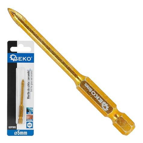 Свердло скла та кераміки "GeKo" з хвостовиком для шуруповерта Hex E6,3 (1/4") діаметром  3 мм, 4 леза з карбіду вольфраму [HM] 5 Стрий - фото 1