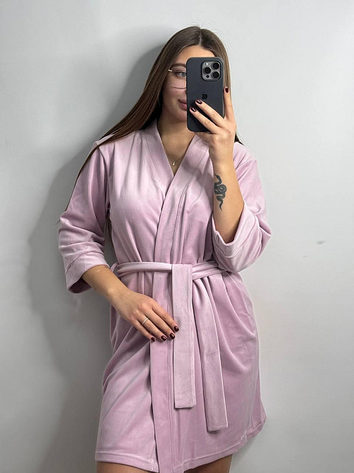 Халат жіночий велюровий під пояс Пудра M Харків - фото 1