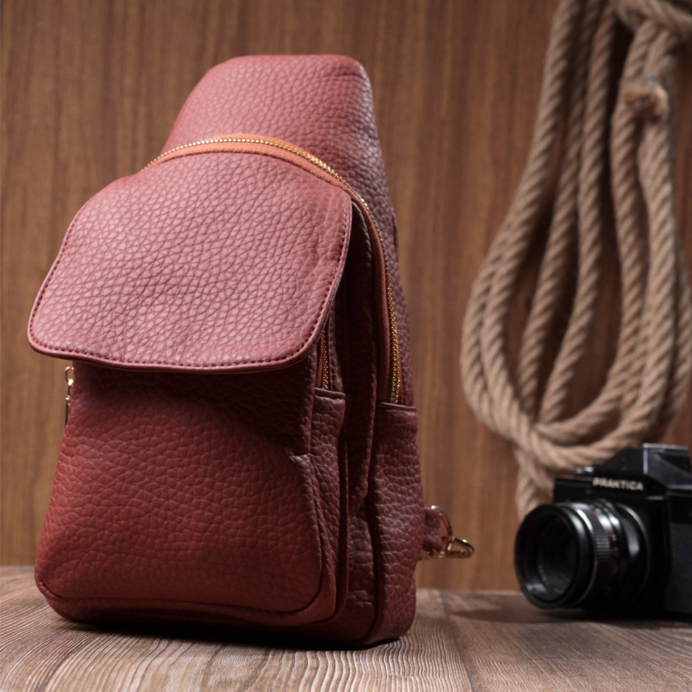 Стильна жіноча сумка з однією лямкою через плече з великозернистої екошкіри Vintage 22762 Бордовий Київ - фото 9