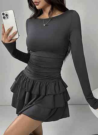 Жіноча базова міні сукня з пишною спідничкою віскоза. Графіт Одеса