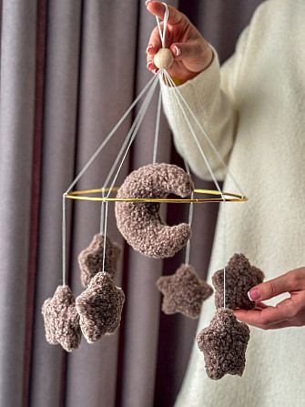 Детский музыкальный мобиль на кроватку для младенцев WooolyWool «Звезды беж» с 35 мелодиями Киев - изображение 7