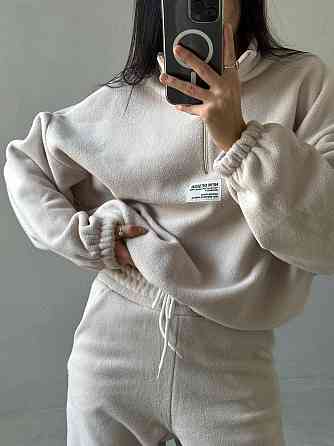 Женский повседневный теплый флисовый костюм двойка турецкий двухсторонний флис Молочный, 48/50 Одесса