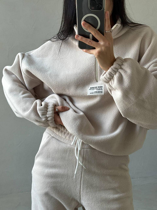 Женский повседневный теплый флисовый костюм двойка турецкий двухсторонний флис Молочный, 48/50 Одесса - изображение 4