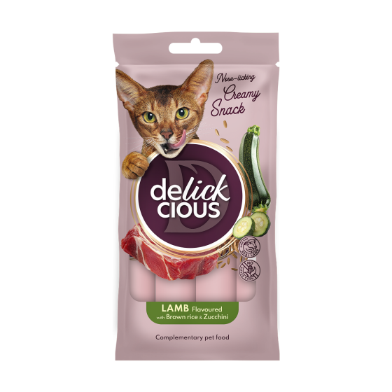 Крем-снеки для котів Делікшес Delickcious з ягням з додаванням коричневого рису та цукіні ласощі для котів (4 шт х 15 г) Вінниця