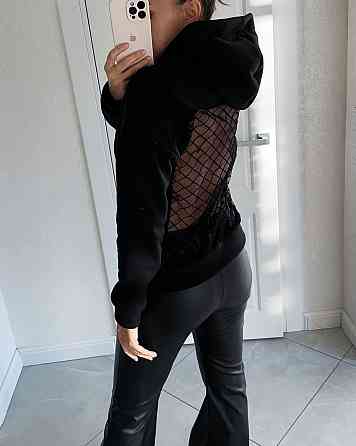 Жіноче трендове худі з прозорою спиною тринитка на флісі + сітка-флок 48/52 Одеса