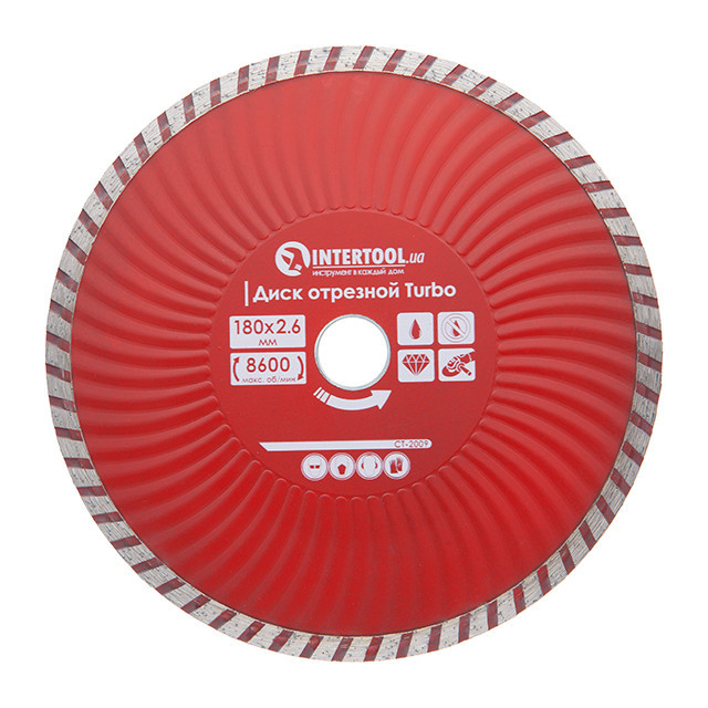 Диск отрезной алмазный Turbo, 180 мм, 22-24%, 8600 об/мин INTERTOOL CT-2009 Киев - изображение 1