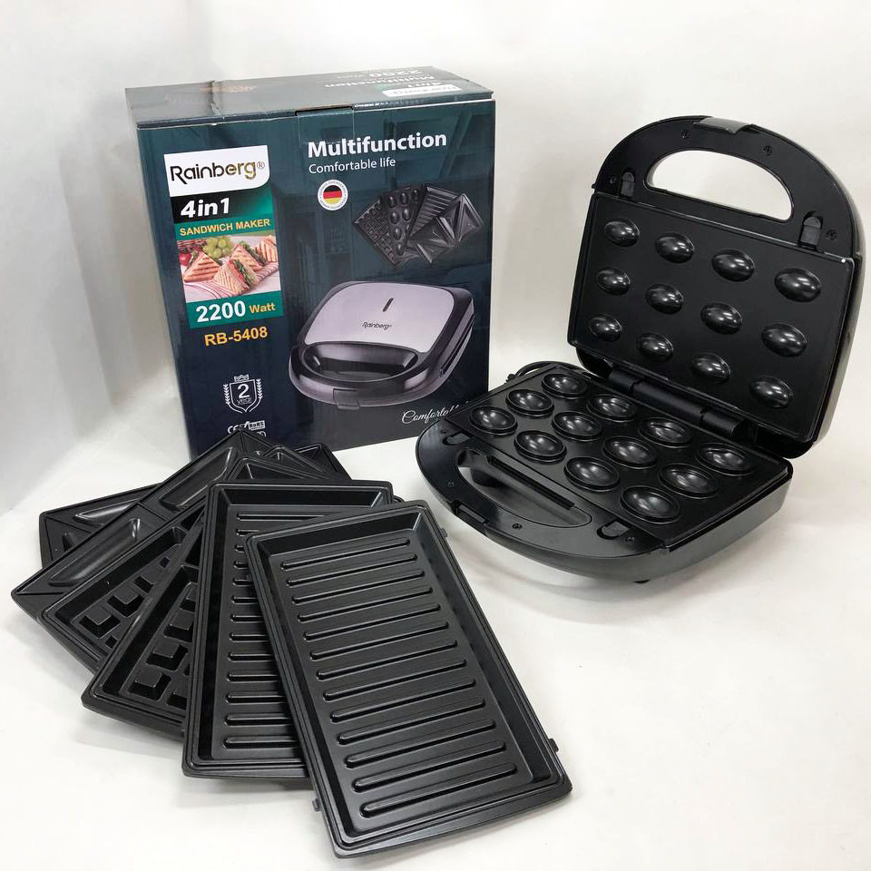 Компактна електрична вафельниця Rainberg RB-5408 2200 Вт, Електрогриль притискний електрогриль HA-85 Львів - фото 5