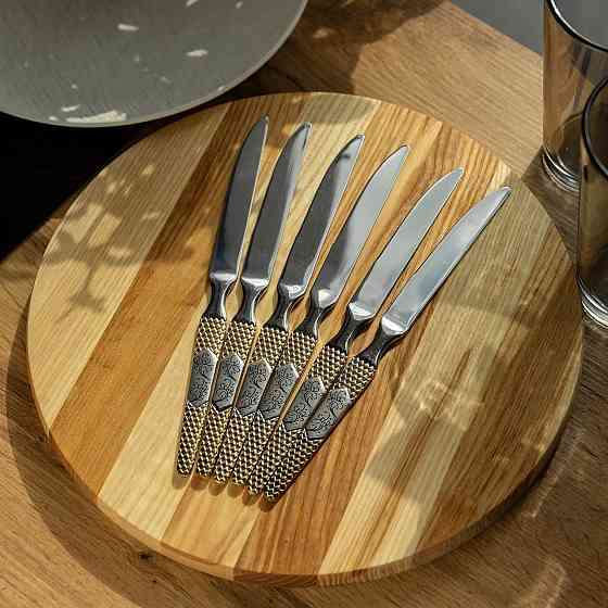 Набір столових ножів 6 штук ножі сервірувальні з нержавіючої сталі 22.7 см Срібло з золотом HP-20-36 Коломия