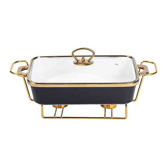 Мармит фарфоровый со стеклянной крышкой 35.5х19х15.5 см на металлической подставке 1.5 л Черный HTJ-1002 Киев