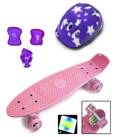 КОМПЛЕКТ СкейтБорд Penny Board. Pink+защита+шлем. Светящиеся колеса! Одесса