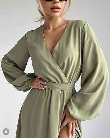 Женское романтичное приталенное миди платье софт Хаки Одесса