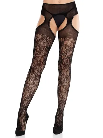 Колготки Leg Avenue Cross Hatch Floral Lace Suspender Hose One Size Львів