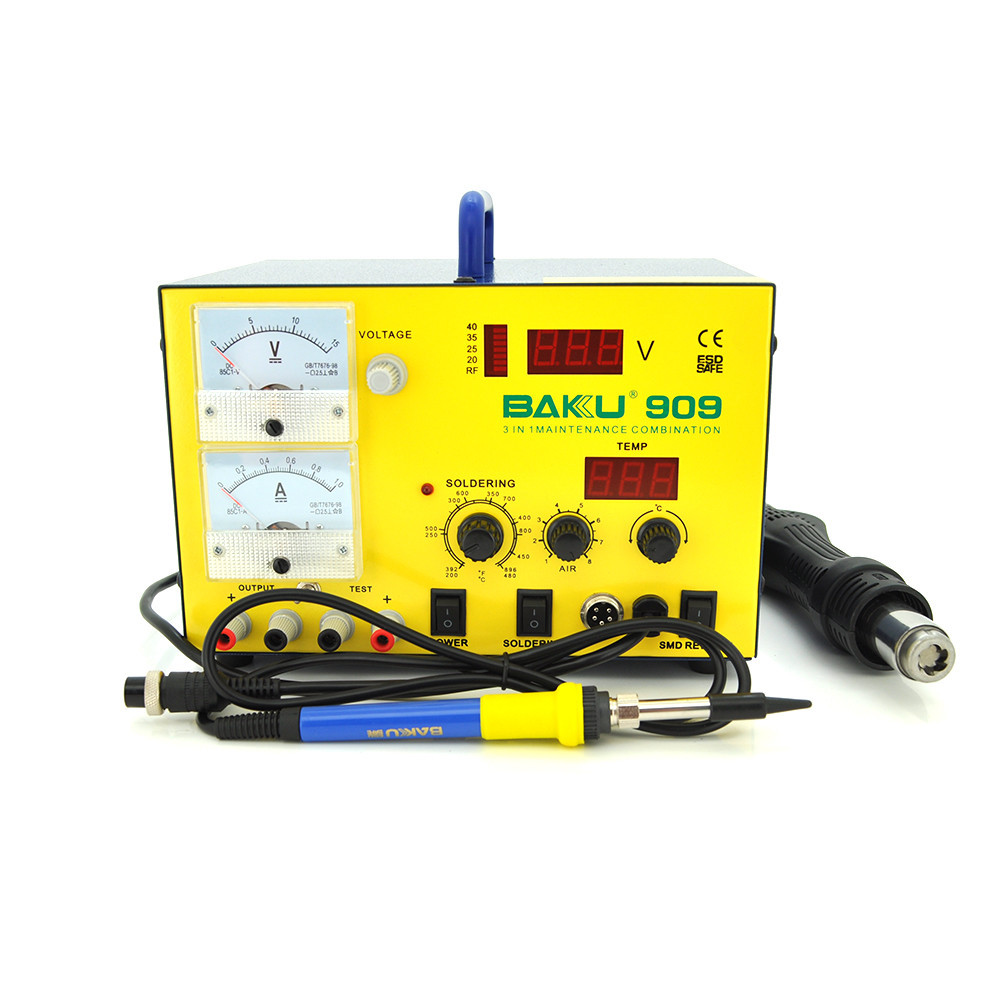 Паяльная станция BAKKU BK-909 цифровая индикация, паяльник + фен, с внутр. БП 0-15В 1А (320*298*238) 4,8 кг Киев - изображение 1