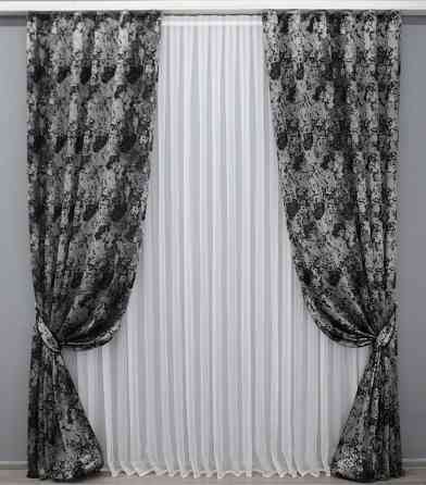 Комплект готовых штор VR-Textil Мрамор Al-7 № 1464ш Серый с черным 150х290 см 2 шт (33-0327) Киев
