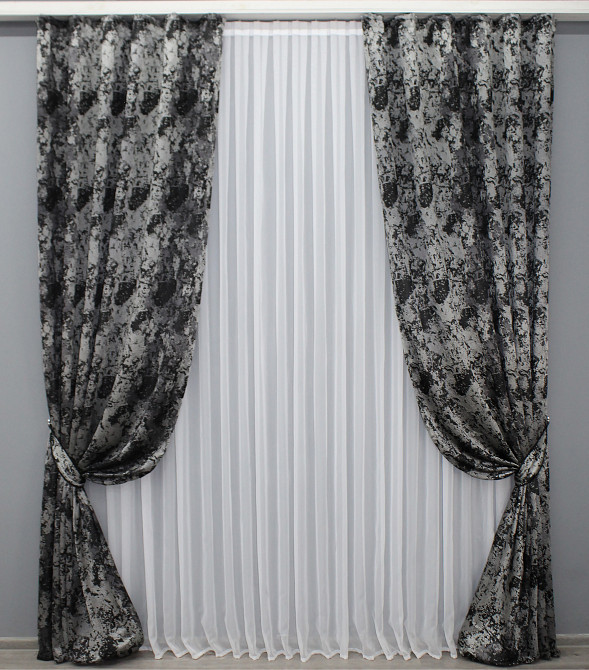 Комплект готовых штор VR-Textil Мрамор Al-7 № 1464ш Серый с черным 150х290 см 2 шт (33-0327) Киев - изображение 2