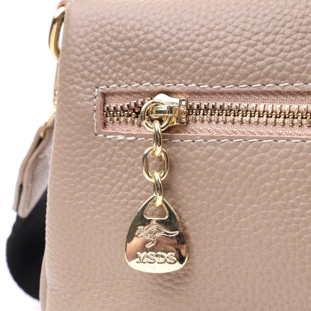 Шкіряна жіноча сумка з металевою прикрасою по середині Vintage 22609 Бежева Київ - фото 8