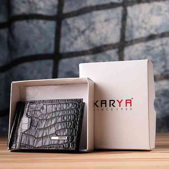 Зручний чоловічий затиск із натуральної фактурної шкіри під крокодила Чорний (KARYA) Київ