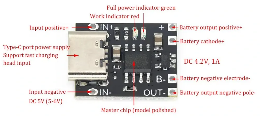 Міні контролер заряду із захистом Tp4057 Usb-Type-C 5В 1А Київ - фото 6