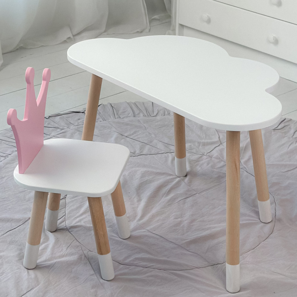 Дитячий стіл білий хмарка і стільчик корона дитячий рожевий. Дитячий білосніжний столик Київ - фото 5