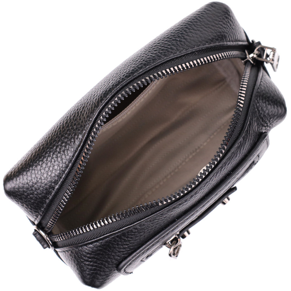 Модна жіноча сумка з натуральної шкіри з актуальним декором Vintage 22922 Чорний Київ - фото 7