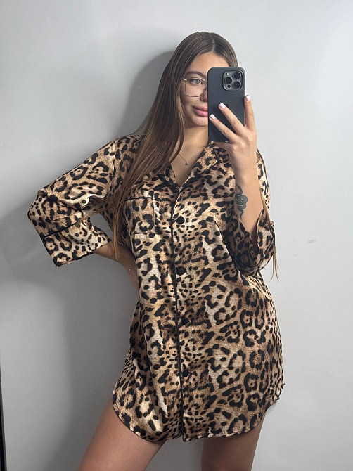 Женская ночная рубашка удлиненная шелковая Леопард 6 XL Харьков - изображение 1