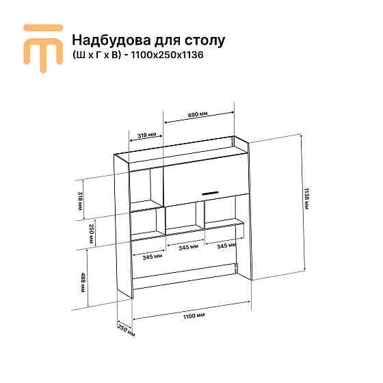 Надстройка для стола Эверест Школьник-3,4,5 сонома + трюфель (DTM-2158) Львов