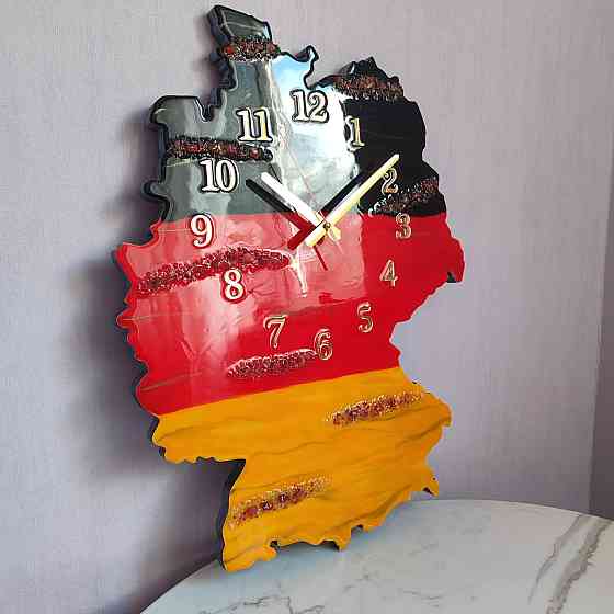 Настінний годинник Карта Німеччини 60х45см з епоксидної смоли ручної роботи Дніпро