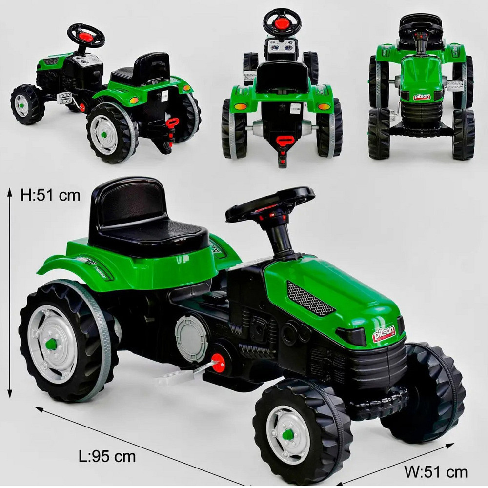 Дитячий педальний трактор з причепом Pilsan зелений на педалях для дітей Київ - фото 7