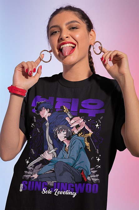 Футболка для хлопчика з аніме принтом Соло Левелінг Сунг Джінвоо оверсайз (зріст від 165 до 180) Чорний AnimeJ0194m Дніпро - фото 3