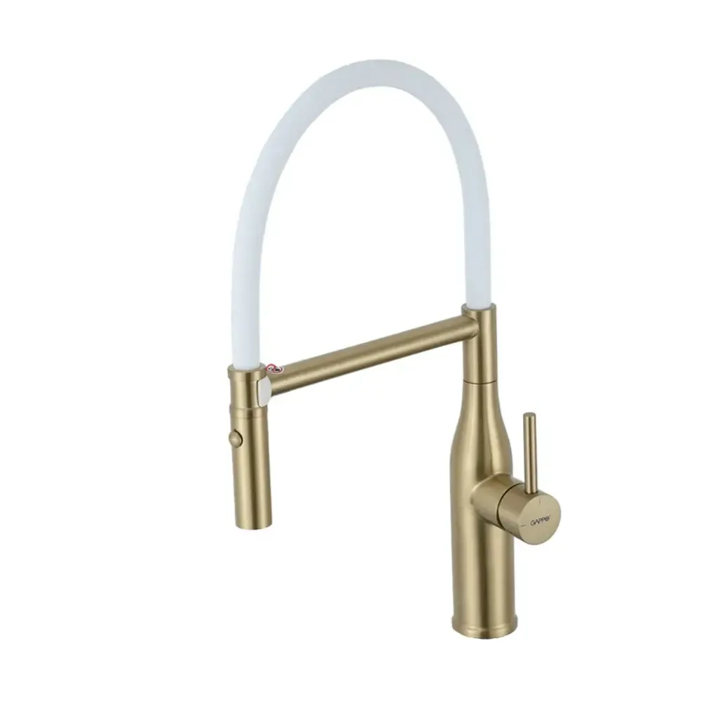 Змішувач для кухні з гнучким виливом GAPPO G4098-23 золото сатин/білий Київ - фото 1