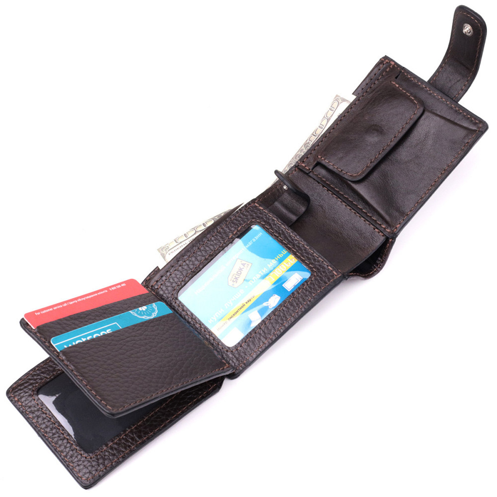 Практичное портмоне из люксовой зернистой кожи флотар Коричневый (GRANDE PELLE) Киев - изображение 2