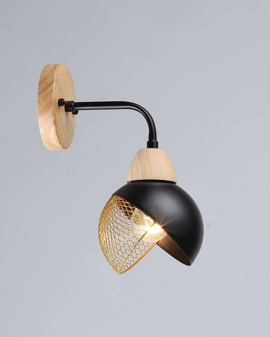 VALESO Бра з одним плафоном N6656/1W (Чорний+Дерево) Киев - изображение 1