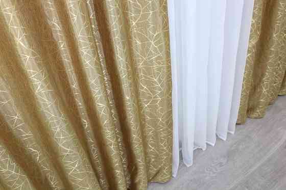 Комплект готовых штор VR-Textil Жаккард Саванна № 672ш Золотистый 100х270 см 2 шт (31-379) Киев