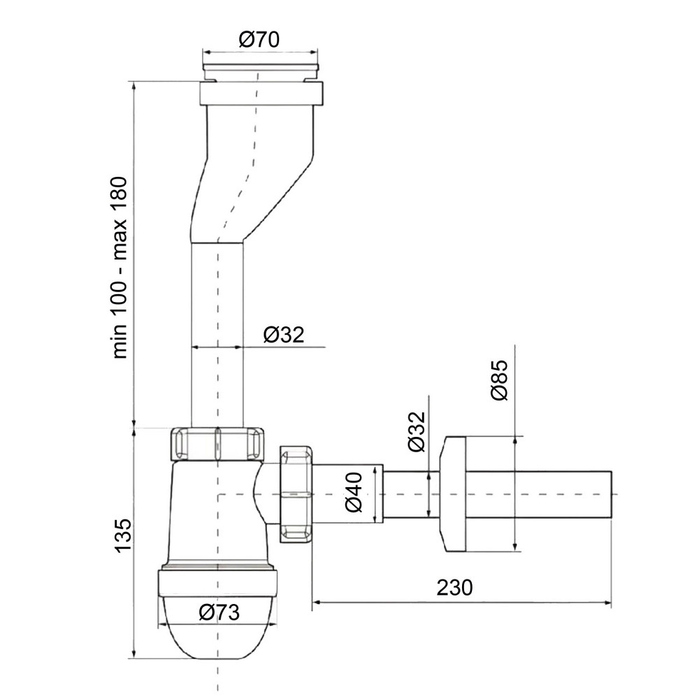 Сифон OPTIMUM для пісуара з трубкою 40/32*200, розетками 32 і 40 OPTI 19708 Київ - фото 7